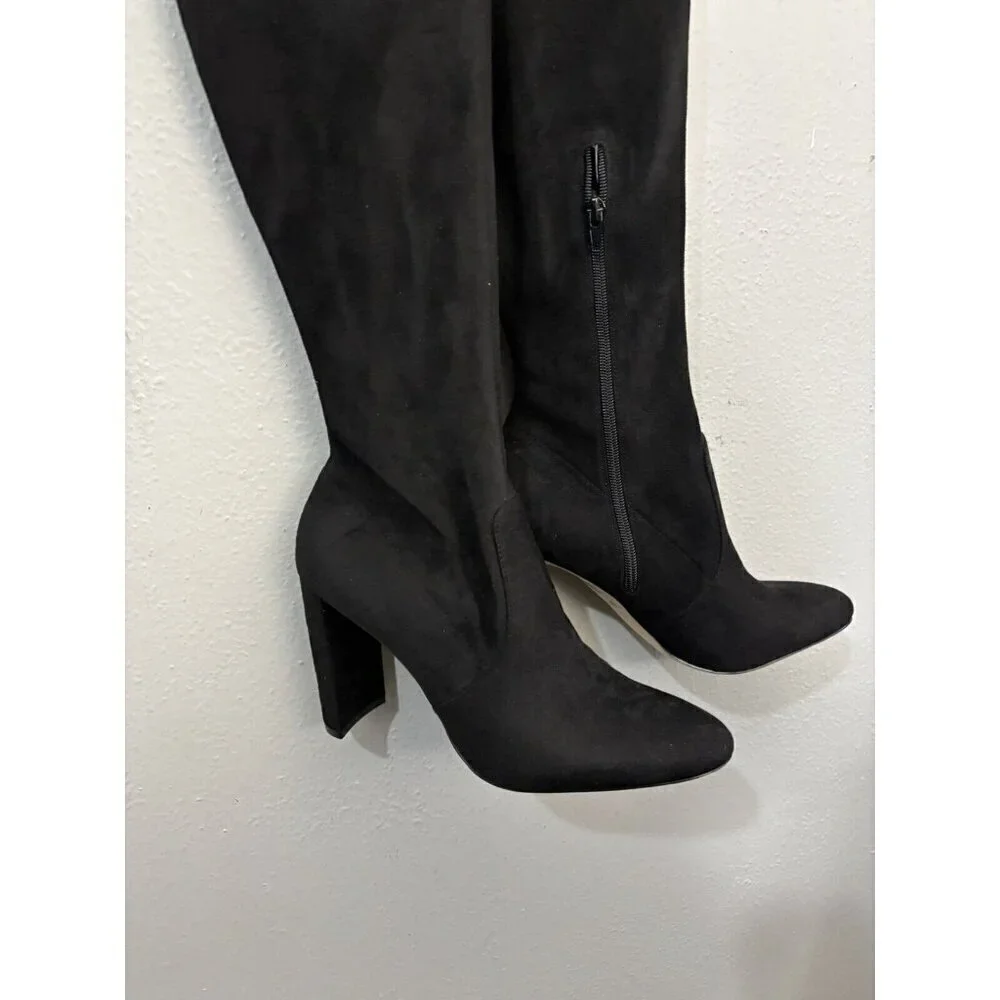 Aldo Over The Knee Sock Boots Black Women 9 Faux Suede Block Heel